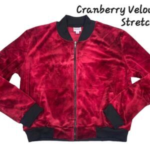 LuLaRoe Elegant Faux Suede Red Cranberry Velour Stevie Bomber Jacket